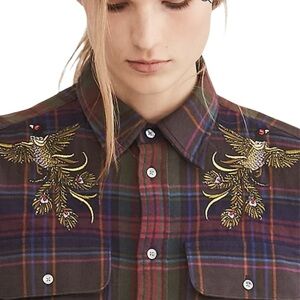 Polo Ralph Lauren Women’s Plaid Flannel Bird Embroidered Button Up Shirt Size XL